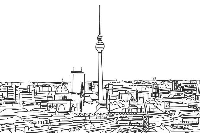 Picture of Auf den Dchern von Berlin Panorama Strichzeichnung