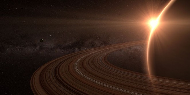 Image de Planet saturn with rings at sunrise on the space background 
