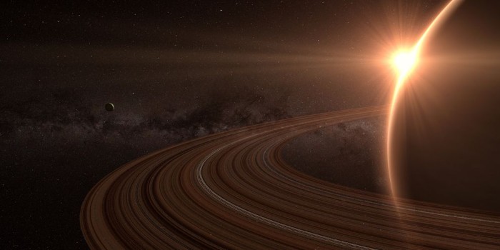 Picture of Planet saturn with rings at sunrise on the space background 