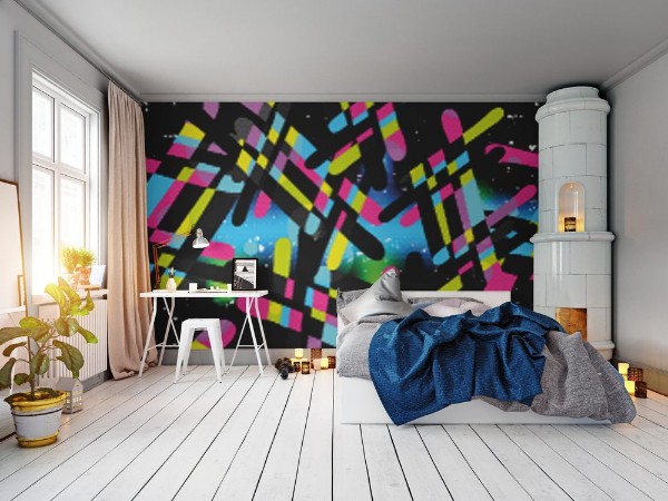 Afbeeldingen van Graffiti on a black background abstract color seamless pattern grunge texture