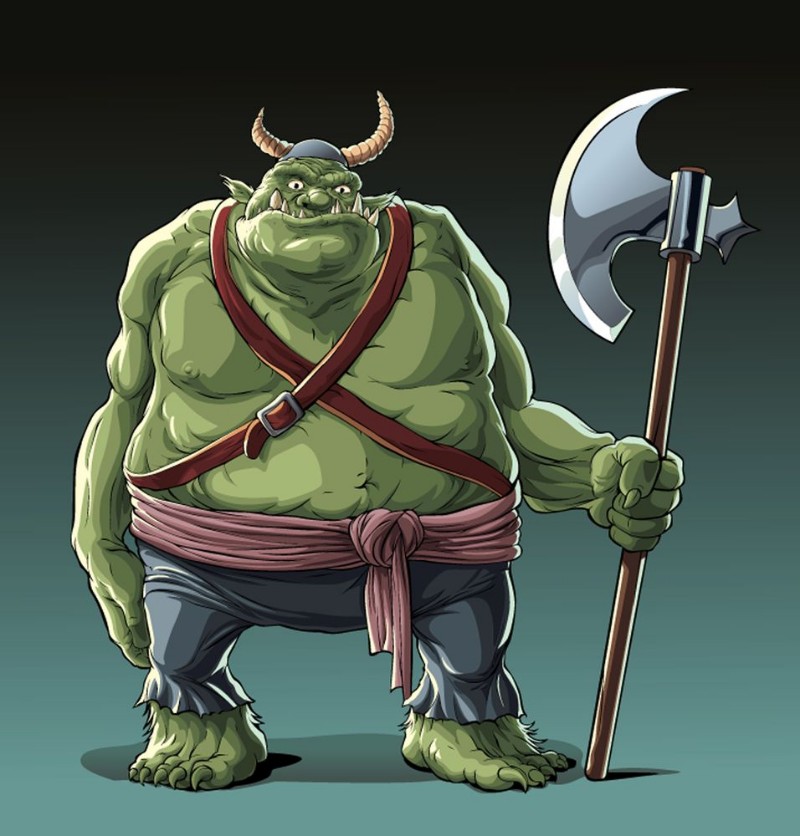 Afbeeldingen van Big fat troll with axe in standing pose