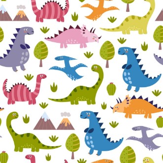 Cute dinosaurs seamless pattern photowallpaper Scandiwall