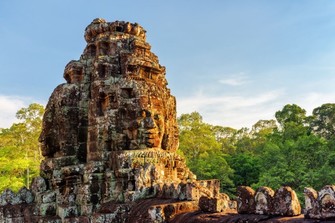 Picture of Enigmatic giant stone faces of Bayon temple in evening sun