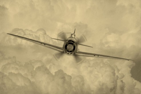 Afbeeldingen van Vintage style image of World War 2 era fighter plane known as Geroge by the allies