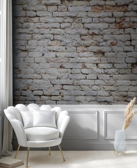 Picture of Old red brick wall with white paint layer