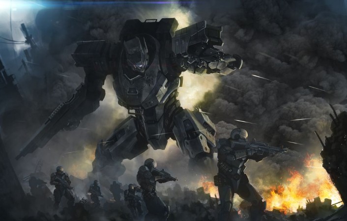 Picture of Big robot and soldiers in a fight