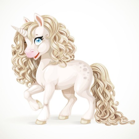 Image de Cute fabulous white unicorn with golden mane isolated on a white