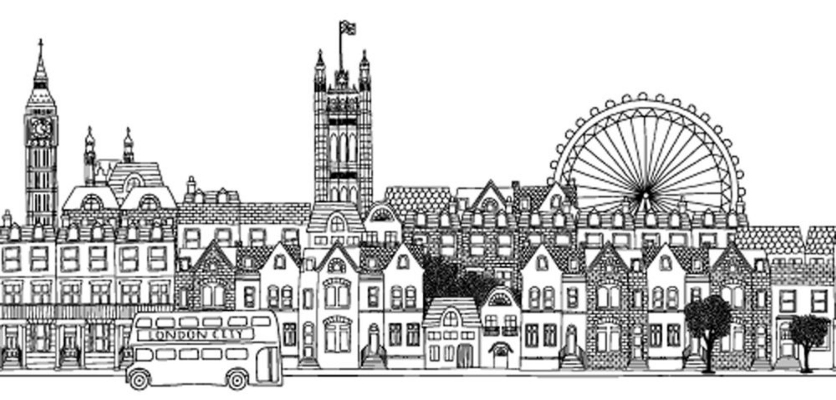 Afbeeldingen van Seamless banner of Londons skyline hand drawn black and white illustration