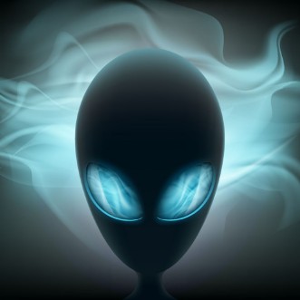 Afbeeldingen van Alien head with glowing eyes on a dark background Stock vector