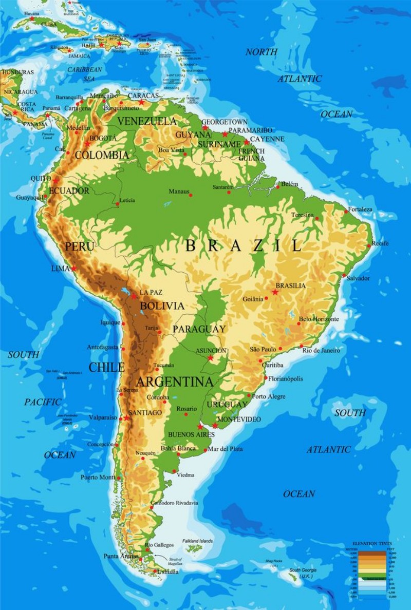 Afbeeldingen van South America-physical map