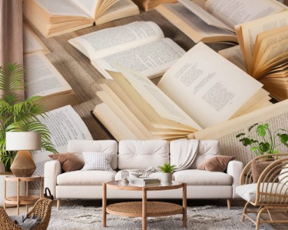 Image de Libros abiertos sobre mesa de madera rstica Vista superior