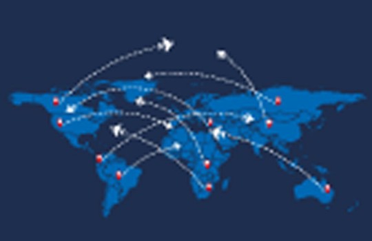 Bild på World travel map with airplanes Vector illustration