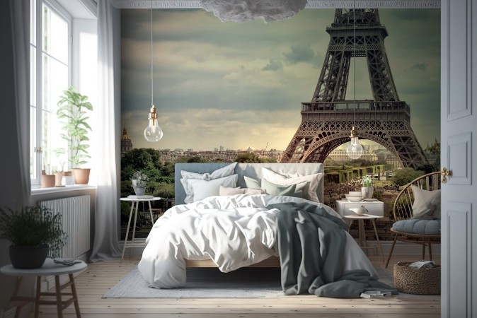 Picture of Panorama Eiffel Tower in Paris France Vintage view Tour Eiffel old retro style 