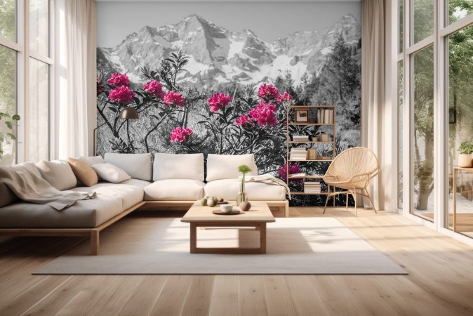 Afbeeldingen van Alpenrosen mit Gebirge im Hintergrund Kunst