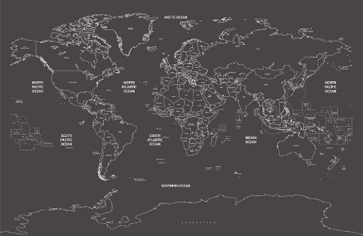 Afbeeldingen van Political world map contour on soft black background