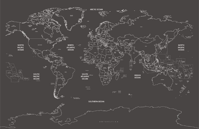 Afbeeldingen van Political world map contour on soft black background