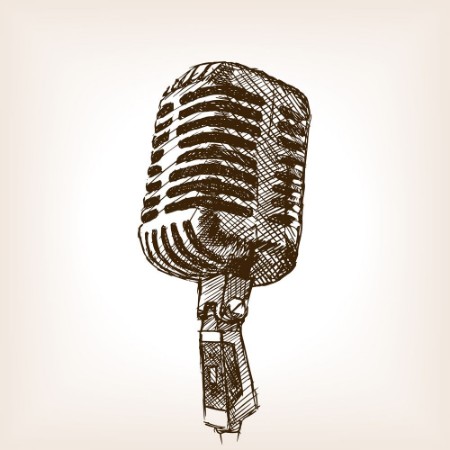 Picture of Vintage microphone hand drawn sketch style vector
