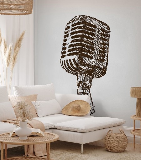 Picture of Vintage microphone hand drawn sketch style vector