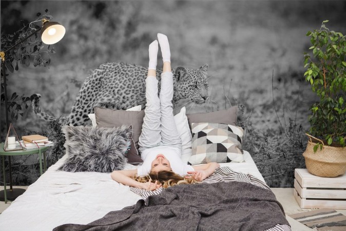 Afbeeldingen van Walking baby Leopard in black and white