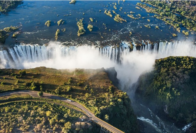 Picture of View of the Falls from a height of bird flight Victoria Falls Mosi-oa-Tunya National parkZambiya and World Heritage Site Zimbabwe An excellent illustration