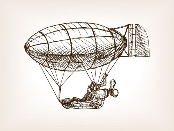 Bild på Steampunk mechanical flying airship sketch vector