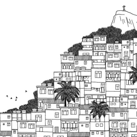 Image de Rio de Janeiro Brazil - hand drawn black and white illustration with space for text