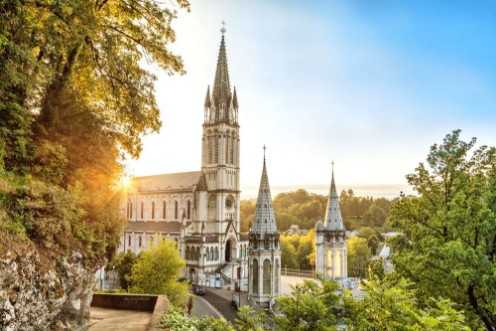 Image de Rosary Basilica on sunset in Lourdes