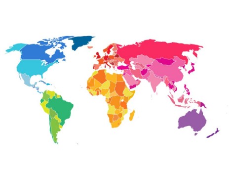 Picture of Political World Map Detailed World map of rainbow colors