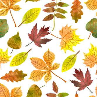 Bild på Watercolor autumn leaves seamless pattern Vector colorful fall background with maple chestnut rowan poplar leaves 