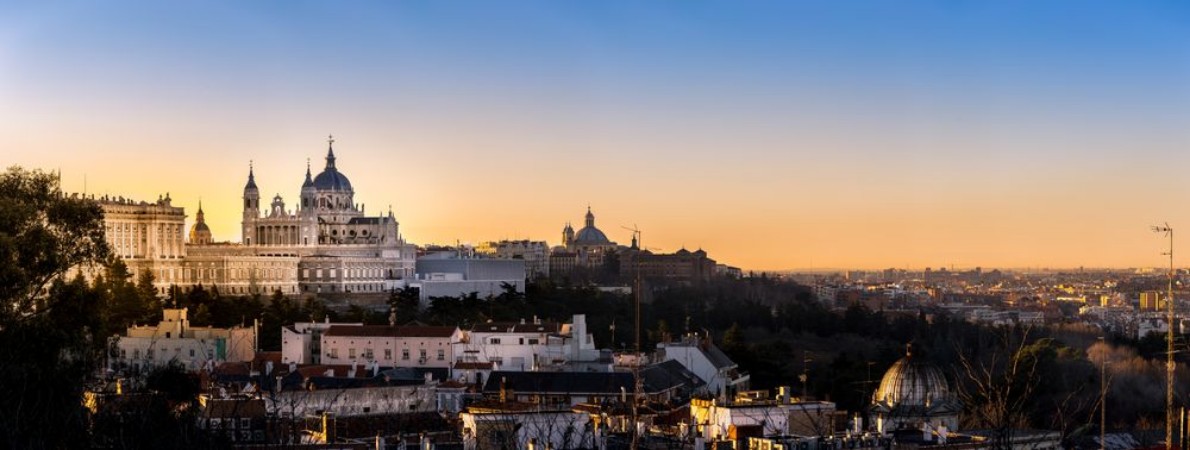 Picture of MadridSpain skyline and Almudena Cathedral at sunrise 