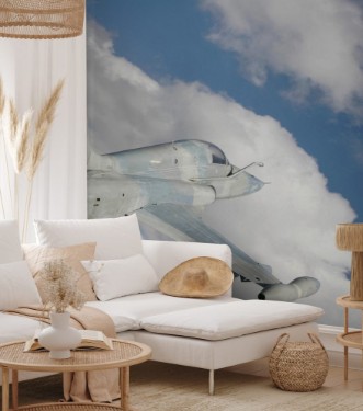 Afbeeldingen van Fighter Jet Against White Clouds And Blue Sky