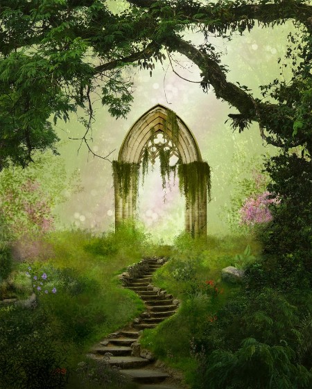 Afbeeldingen van Fantasy antique gate in the forest