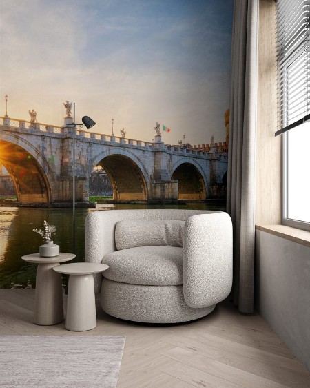 Image de Holy Angel Bridge over the Tiber River in Rome at sunset