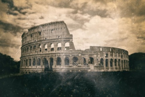 Picture of Vintage aged print effect of the Colosseum Rome