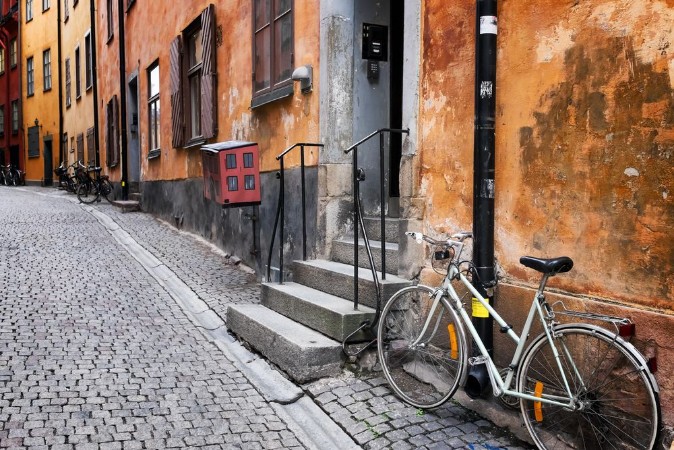 Image de Sweden Stockholm quaint cobblestone street in historic district Gamla Stan Parked bike