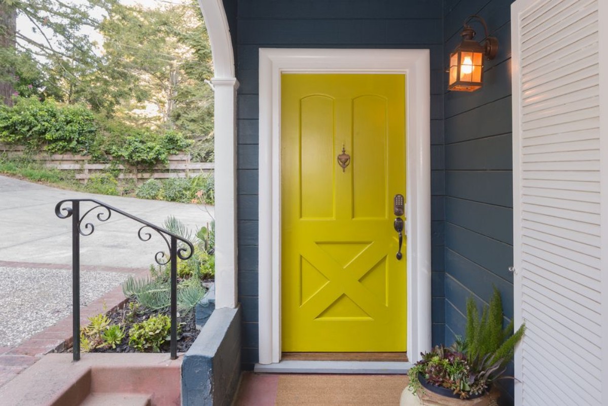 Picture of Yellow Green Entry Door  Front Door with single cylinder entran