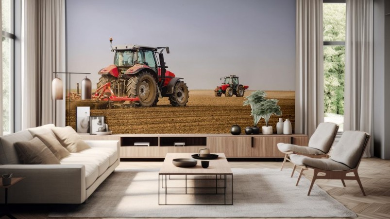 Image de Farmer in tractor preparing land with seedbed cultivator