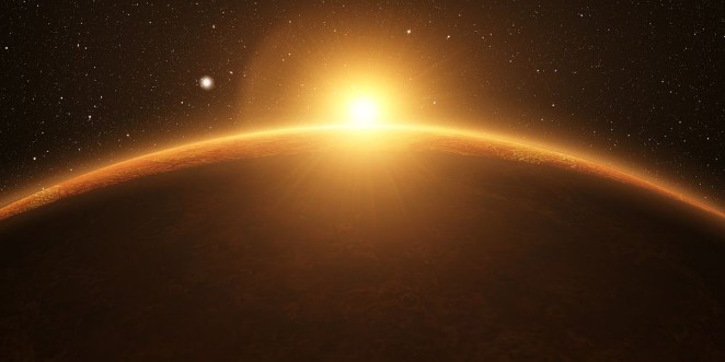 Venus Cinematic and very realistic sunrise seen from space on venus 3d rendering photowallpaper Scandiwall