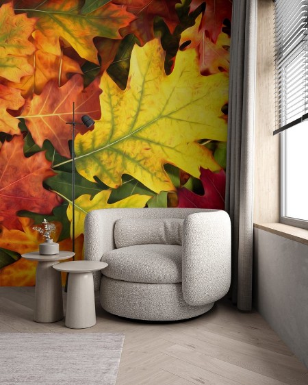 Picture of Artistic colorful oak autumn season leaves background
