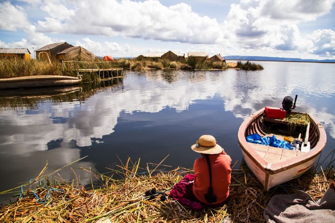 Afbeeldingen van Uros island in Lake Titicaca Peru