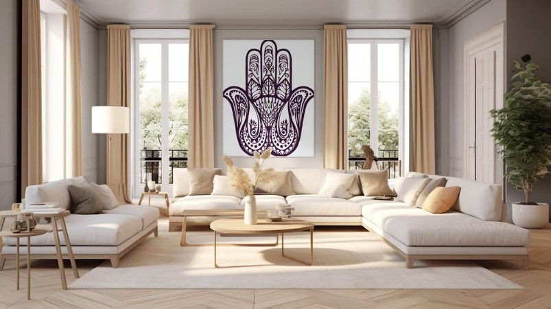 Image de Hand drawn Hamsa or of Fatima Vector illustration with ethnic and floral ornaments