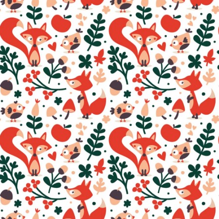 Image de Seamless cute autumn pattern made with fox bird flower plant leaf berry heart friend floral nature acorn Rowan mushroom