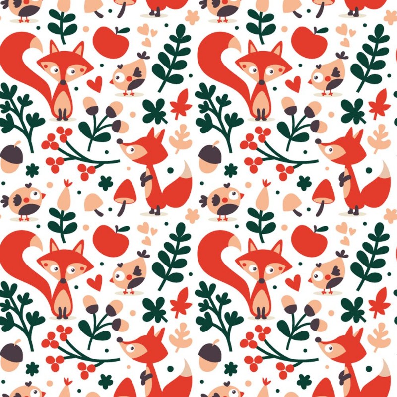 Image de Seamless cute autumn pattern made with fox bird flower plant leaf berry heart friend floral nature acorn Rowan mushroom