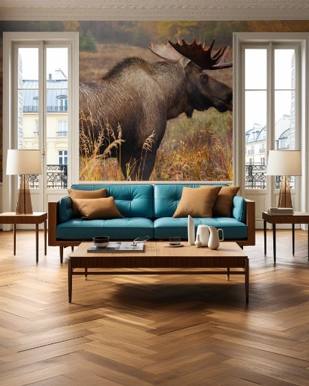 Afbeeldingen van Moose Bull Alaska USA standing in a fall colour meadow