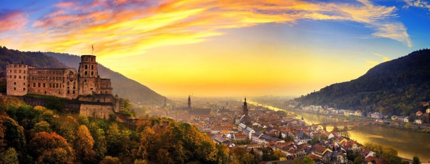 Afbeeldingen van Heidelberg kurz nach Sonnenuntergang Panorama mit warmen Farben