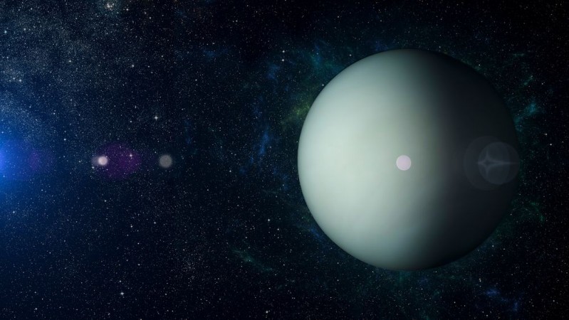 Afbeeldingen van Solar system planet Uranus on nebula background 3d rendering