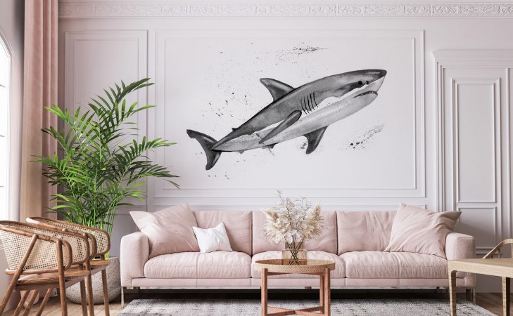 Afbeeldingen van Watercolor great white shark Hand painting