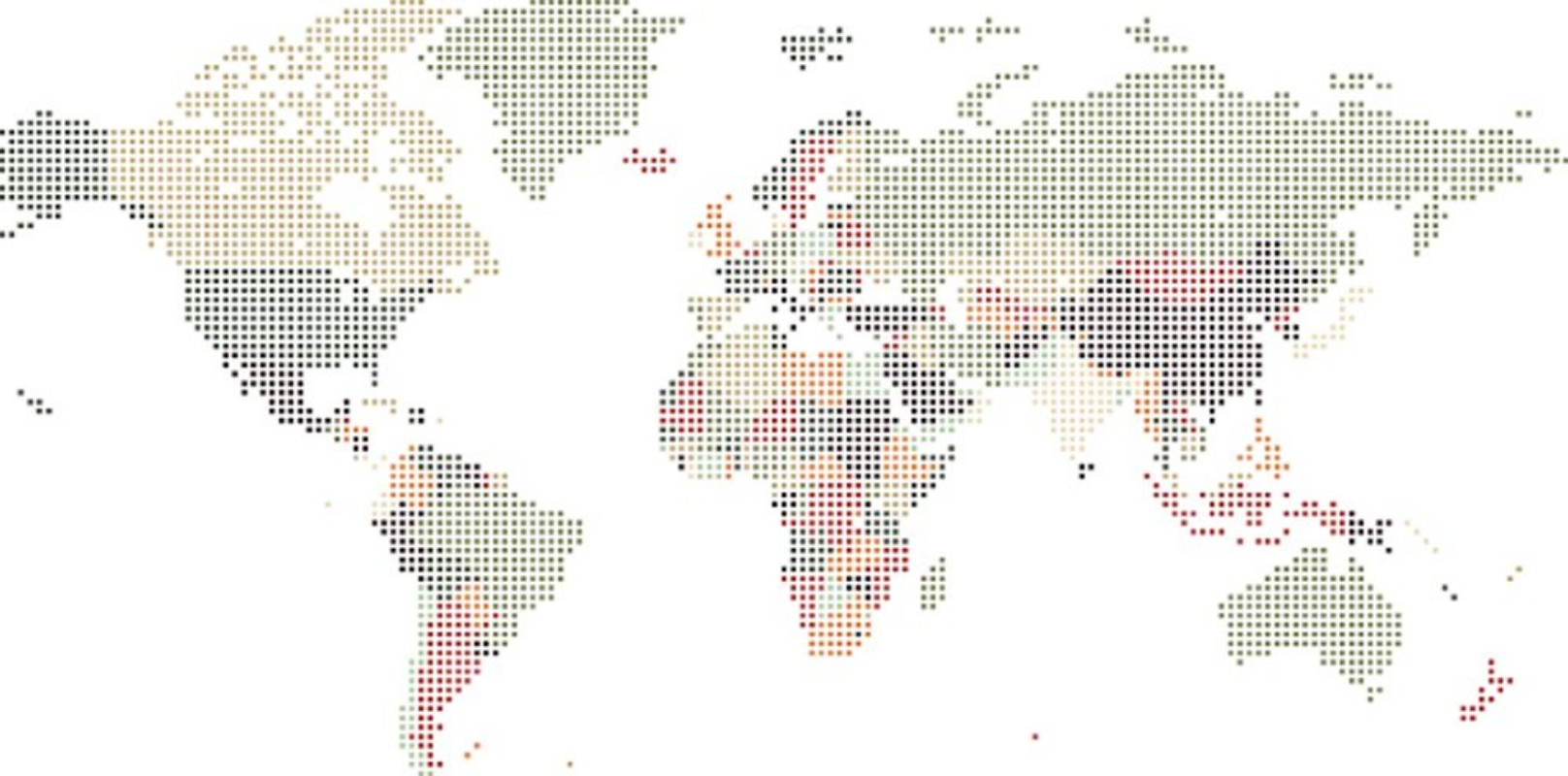 Afbeeldingen van Dotted World map of square dots