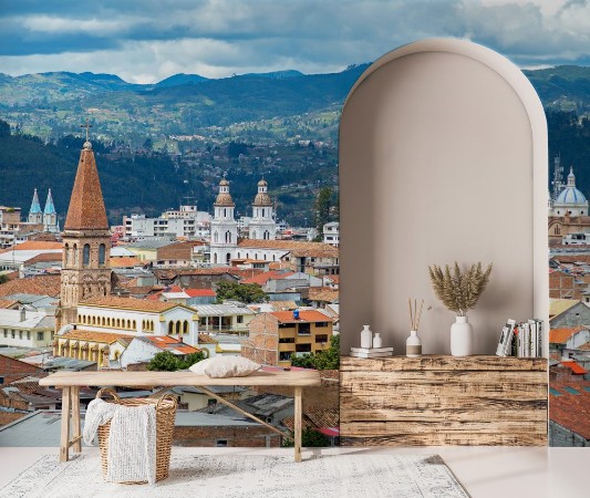 Picture of View of the city of Cuenca Ecuador with its many churches and rooftops on a cloudy day