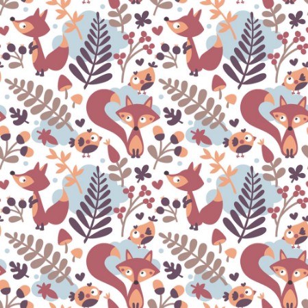 Afbeeldingen van Seamless cute autumn pattern made with fox bird flower plant leaf berry heart friend floral nature acorn Rowan mushroom wild
